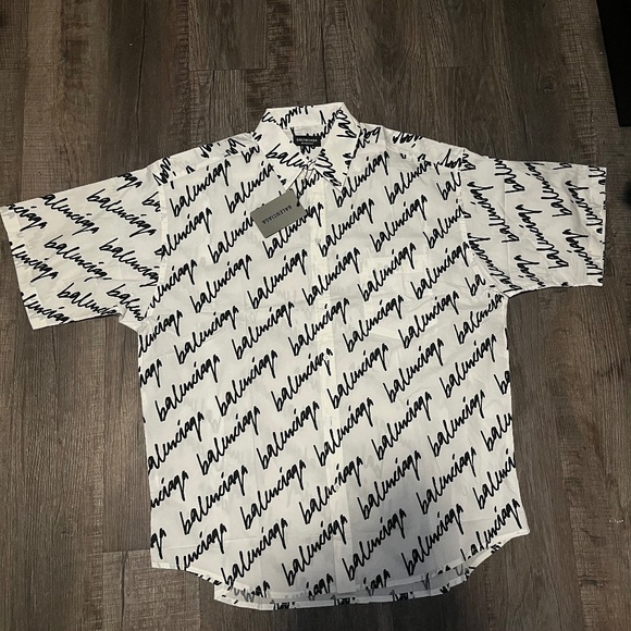 Balenciaga white and black short sleeve button up - Picture 1 of 3